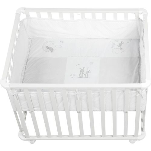 Laufgitter ROBA "Fox & Bunny, weiß, 75x100 cm", Baby, weiß, Laufställe, mit Stoffeinlage; Rollen, höhenverstellbar