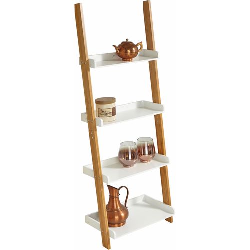 Leiterregal ZELLER PRESENT, weiß (weiß, natur), B:55cm H:145cm T:30cm, Bambus, MDF, Regale, Leiterregal