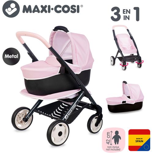 Kombi-Puppenwagen SMOBY "Maxi-Cosi Puppenwagen 3-in-1", rosa, Puppenwagen, KinderB:38,5cm H:64cm T:54,5cm, Kunststoff, Made in Europe, B:38,5cm H:64cm T:54,5cm