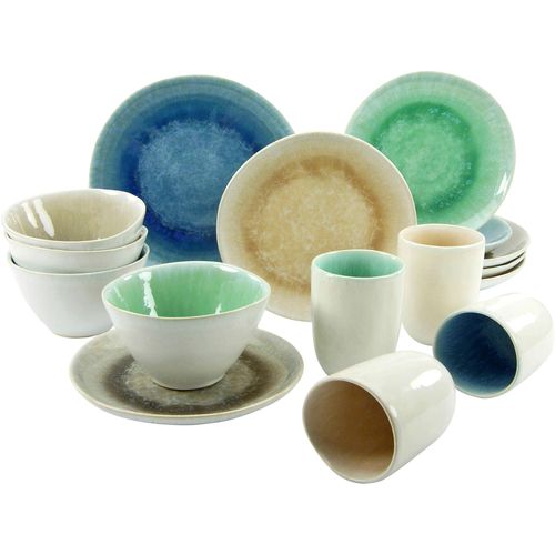 Kombiservice CREATABLE "Aquarius", bunt (mehrfarbig), 16 Stk., Steinzeug, Geschirr-Sets, Kombiservice, Spezialglasur, handwerklicher Look