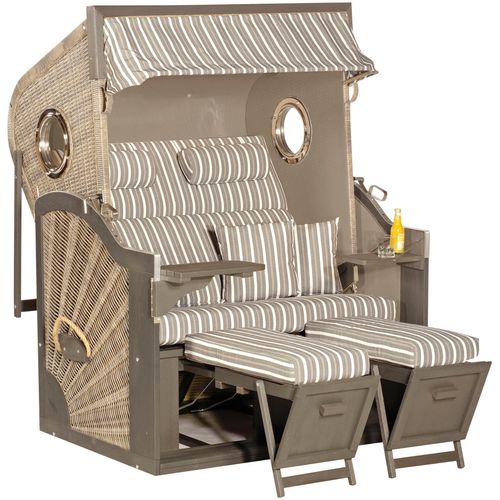 Strandkorb SUNNYSMART "Rustikal 410 Z XL Bull", grau (korpus: spot, grau bezug: taupe, weiß, light, taupe), B:135cm H:165cm T:90cm, Strandkörbe, 2 Sitzer XL 3/4-Liegemodell in spot-grey