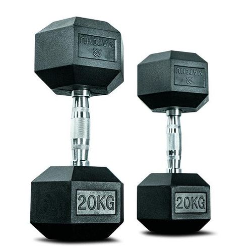 Matchu Sports Hantel Hexagon Set | 2 x 20 kg aus Gummi Ergonomische Verchromte Griffe | Dumbbell Set Kurzhantel Set Hanteln Kurzhanteln