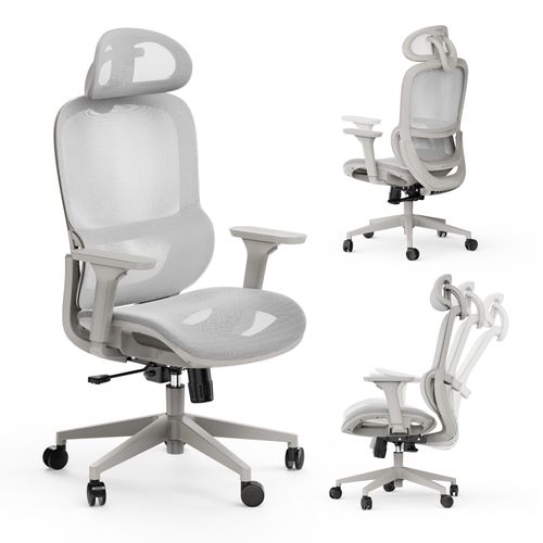 SENSE7 Neyo Ergonomischer Bürostuhl Schreibtischstuhl Grau Voll-Mesh 3D-Armlehnen Kopfstütze Synchronmechanik Homeoffice Chefsessel PC Stuhl 140 kg