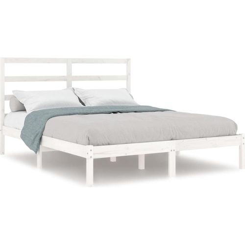 vidaXL Massivholzbett ohne Matratze Weiß 140x200 cm Kiefernholz Image