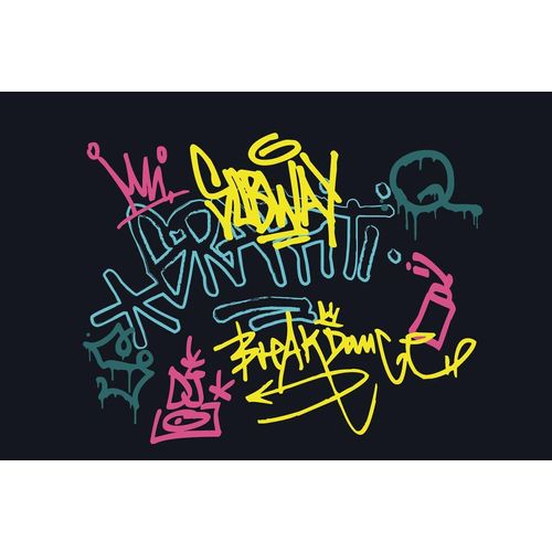 Vliestapete A.S. CRÉATION "Graffiti-Tapete Schwarz Bunt Breakdance & Subway", blau, B:2,5m H:0,02m L:3,75m, Vlies, Tapeten