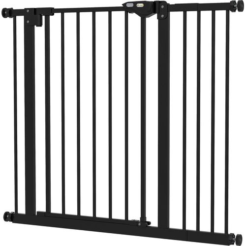 Türschutzgitter Hunde, Absperrgitter, 74-80/87-94 cm, Treppenschutzgitter für Haustier, Hundegitter inkl. verschiedene Verlängerungen, Schutzgitter ohne Bohren, Metall, Kunststoff, Schwarz |