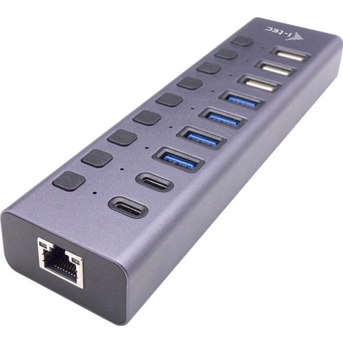 i-tec USB-A/USB-C Charging HUB 9port with LAN + Power Adapter 60 W, USB 2.0 Type-C, RJ-45, USB 2.0, USB 3.2 Gen 1 (3.1 Gen 1) Type-A, USB 3.2 Gen 1 (3.1 Gen 1) Type-C, USB Typ-C, 5000 Mbit/s, Grau, 1 m, Gigabit Ethernet