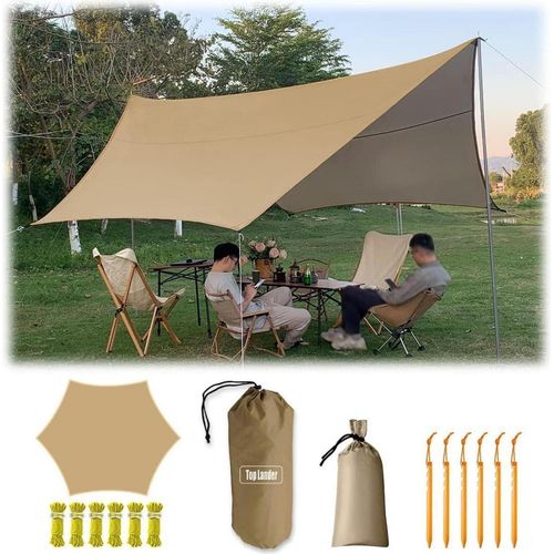 Camping Tarp Zelt 4,5x4,5m Wasserdicht Ultraleicht Multifunktional Beige