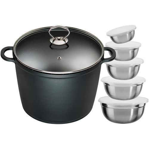 Suppentopf KING, schwarz, B:26cm H:18cm L:33cm Ø:24cm, Töpfe, Kochtopf 7LØ24cm+Glasdeckel, Induktion, Keramikbeschichtung »Fusion«