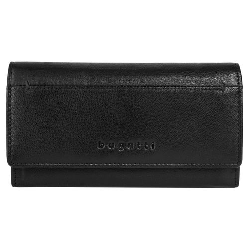 Geldbörse BUGATTI, Damen, schwarz, Leder, leicht glänzend, unifarben, Kleinlederwaren, echt Leder