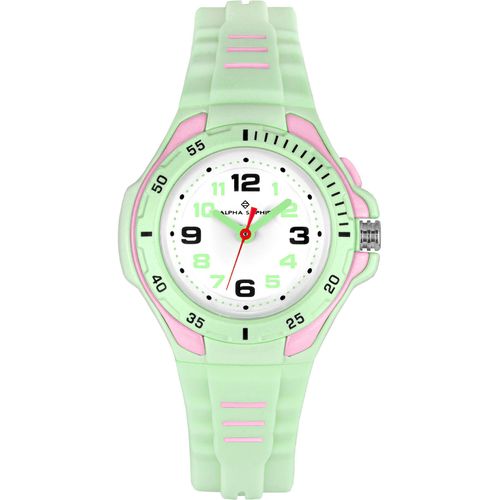 Quarzuhr ALPHA SAPHIR, grün (mint), Armbanduhren, Kinder, Armbanduhr, Kinderuhr, analog, Beleuchtung