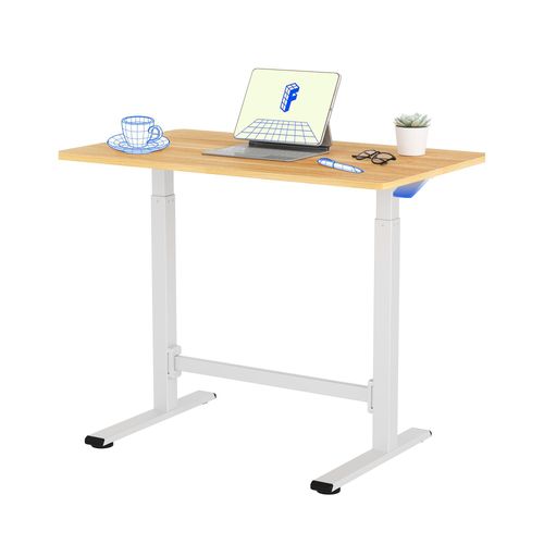 FLEXISPOT Gasfeder Höhenverstellbarer Schreibtisch 100×60 cm – stufenlos manuell verstellbar, Steh-Sitz-Tisch ohne Strom, mobil mit Rollen (Ahorn)