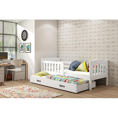 Kinderbett mit Zustellbett und Matratzen 80x190 BRIGID – Weiß