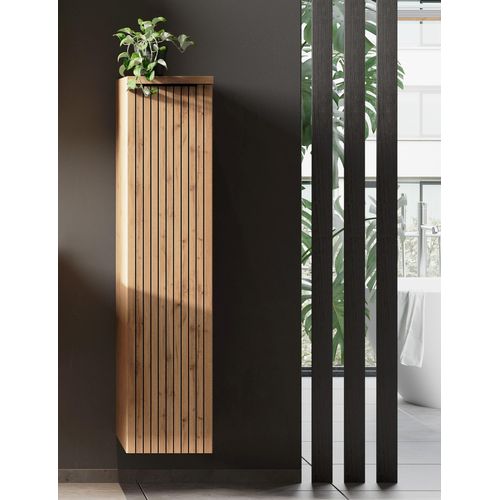 Midischrank WELLTIME, braun (wotaneiche), B:30cm H:130cm T:35cm, Holzwerkstoff, Schränke, Midischrank, Welltime, Breite 30 cm, reversibel, 1 Tür, gedämpft