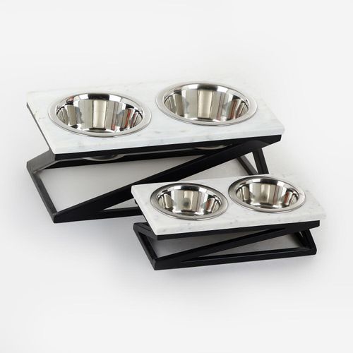 Großer Doppelnapf mit Ständer aus Marmor und Metall