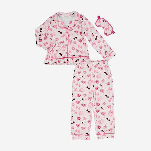 Rosa Pyjama aus Ober- und Unterteil mit Augenmaske
