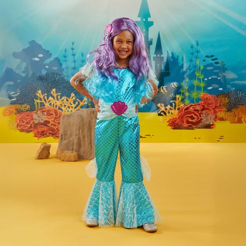 Blau-violettes Meerjungfrauenkostüm mit Perücke