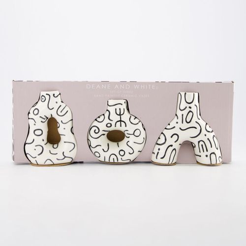 3er-Pack weiße Knospenvasen mit Muster