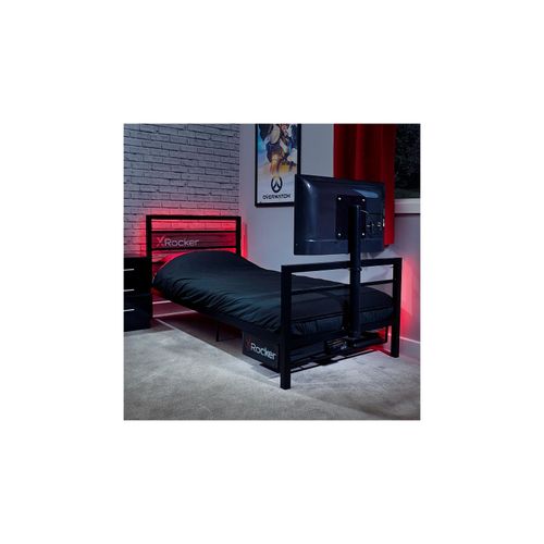 XROCKER Basecamp - Gaming Metallbett für Kinder & Teenager mit TV-Halterung - Schwarz