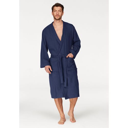 Unisex-Bademantel MY HOME "Travel, ideal für Sauna & Spa, Hotelbademantel, Morgenmantel" Gr. XL, blau (marine), L:125cm, Leichtfrottee, Hausmäntel, Bademantel, für Damen & Herren, leichte Qualität, langer Bademantel, S-3XL