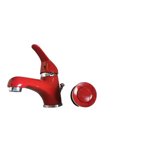 Waschtisch, Bad, Armatur, rot + Excenter rot