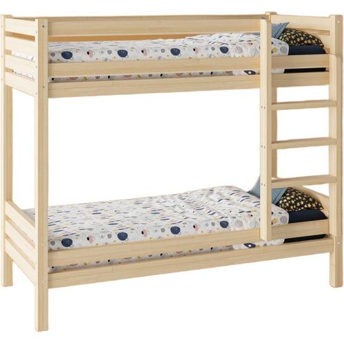 Hochbett TIAN ROA 90x200 | Natürliches Holz, | Einfache Montage, inkl. Lattenrost – ohne Matratze