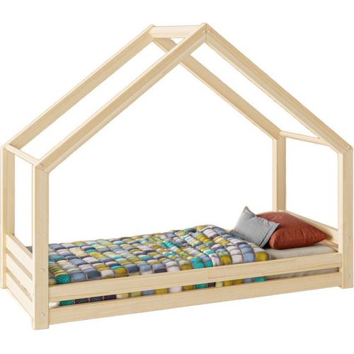 Kinderbett TRANO AD - Hausdesign | 80x200 cm, Naturholz, ohne Schutzgitter und Matratze