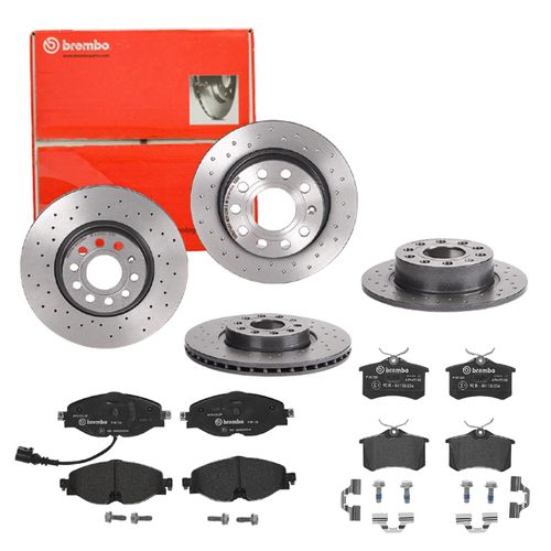 BREMBO Bremsensatz-Vorn und hinten Bremsensatz, Scheibenbremse vorne rechts links Gelocht 253mm für SKODA VW SEAT PEUGEOT (FAW) (SVW) RELY AUDI LANCIA
