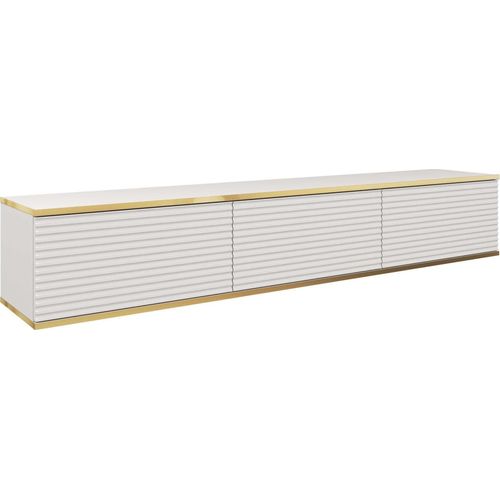Fernsehtisch ELON 2, weiß, mit Lamellentüren und Push-to-Open, 175x32x30 cm