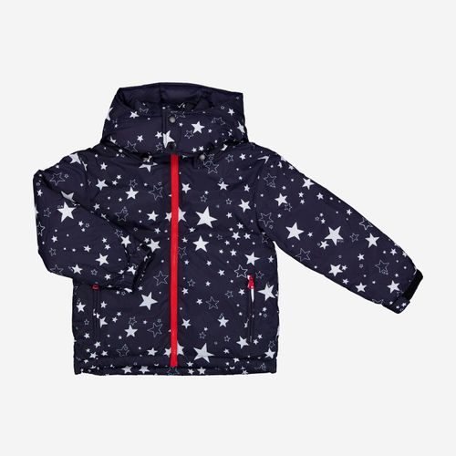 Schwarze Pufferjacke mit Sternenmuster