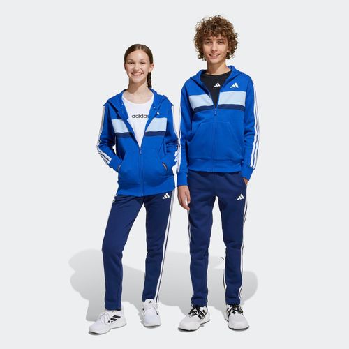 Trainingsanzug ADIDAS SPORTSWEAR "J 3S TIB FL TS", Jungen, Gr. 128, blau (royal blau, weiß, glow blau), Obermaterial: 70% Baumwolle, 30% Polyester, Sportanzüge Trainingsanzug