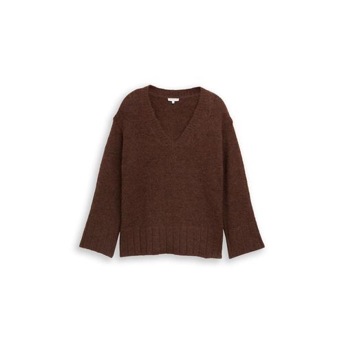 TOM TAILOR Damen Plus Size - Loose Fit Strickpullover mit Wollanteil, braun, Meliert, Gr. 44