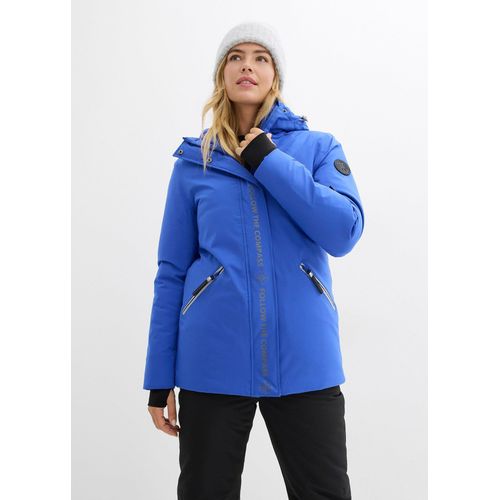 bonprix wasserdichte Ski Funktions-Jacke, blau, Gr.46, Lange Skijacke mit verschließbaren Taschen und Schneefang, weit geschnitten