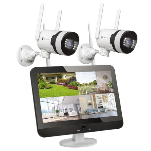 LUVISION Dual WLAN PTZ Überwachungssystem mit Monitor 5MP, Mikrofon, Sirene, Nachtsicht, KI Bewegungsverfolgung 4 Kameras