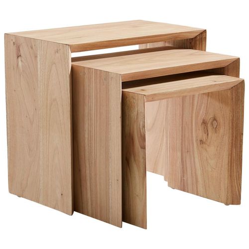 Livetastic Satztisch , Holz , 3-teilig , Mindiholz , vollmassiv , quadratisch , U-Form , 50x43x36 cm , Wohnzimmer, Wohnzimmertische, Beistelltische