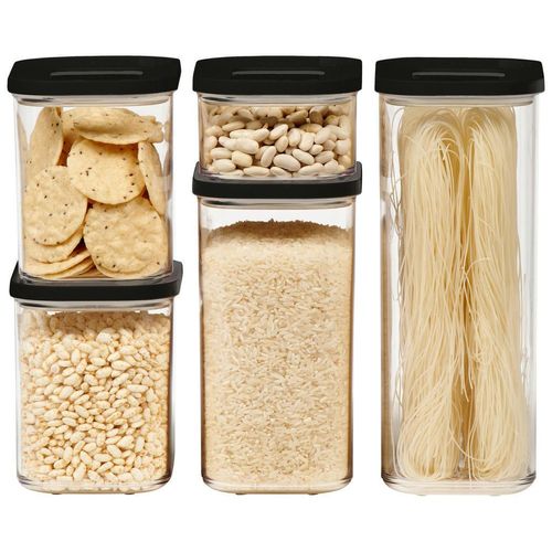 Mepal Vorratsdosenset Modula, Schwarz, Kunststoff, 5-teilig, 0.425 L, 14.7x27.5x23 cm, Deckel mit Sichtfenster, lebensmittelecht, stapelbar, Küchenzubehör, Vorratsbehälter, Vorratsdosen Sets