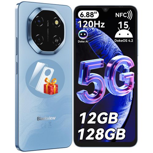 Blackview Shark 6 Handy 5G, 6,88“, 12GB(4+8GB)+128GB/2TBTF, Octa Core, AI Fotoalbum, Android 15, ohne vertrag, 5000mAh, Dual SIM, NFC, 120Hz, 18W