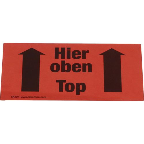 ratioform Warnetiketten, Aufdruck Hier oben, VE 1000 Stk, LxB 145 x 70 mm, ab 5 VE