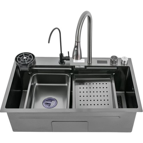 Küchenspüle - Einzelbecken - 75 cm - 201 Edelstahl - Nano-Galvanisierung - Mit Armatur - 1 Loch - Weiß