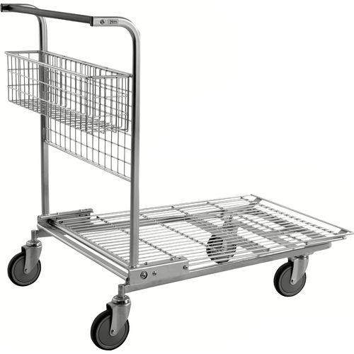 Kongamek Grossgüterwagen, stapelbar 1170x700x980mm mit Maschenboden und Korb 200kg Tragkraft Gummi Ø125mm