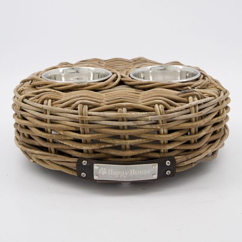 Doppelnäpfe aus Edelstahl mit Ständer aus Rattan 13x34cm Image