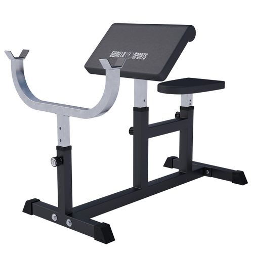 GORILLA SPORTS® Curlbank - Sitz, Curlpult und Hantelablage 5-fach Verstellbar, bis 200kg, Rutschfeste Füße, Schwarz - Curl Hantelbank, Trainingsbank,