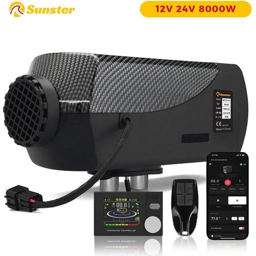 Diesel Luftstandheizung Parkheizung - 8 kW 12V/24V - Bluetooth App, LCD & Fernbedienung - Höhenanzeige - 10 l Tank - 35 dB leise - Weiß