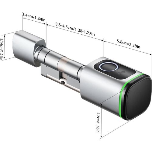 Smart Türschloss - Elektronisches Zylinderschloss - Fingerabdruck - App/NFC-Karte/Code/Schlüssel - Kapazität 100 Fingerabdrücke/100 Karten - USB‑C Notstrom - Silber