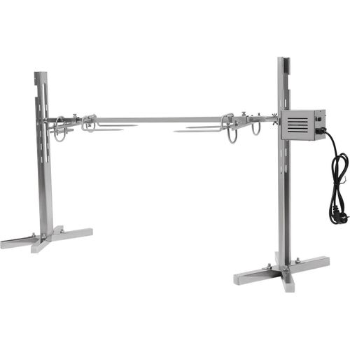 Edelstahl-Spanferkelgrill, elektrischer Rotisserie-Grill mit Motor, Spieß mit Fleischgabeln, 220 V, Silber