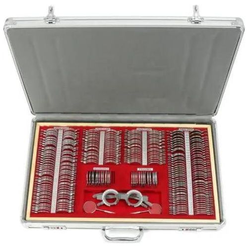 Probiergläser-Set, 266-teiliges Optometrie-Kit, Metallfassung, Aluminiumkoffer, Probiergestell, klar