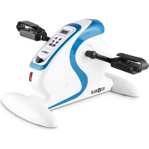Klarfit Cycloony Beintrainer - Pedaltrainer für Muskelaufbau, 70 W Beintrainer für zuhause, 12 Geschwindigkeitsstufen, Trainingscomputer, Vor- / Rückwärtslauf, weiß-blau