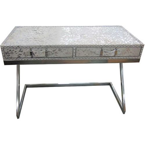 Casa Padrino Designer Schreibtisch mit 2 Schubladen Silber / Weiß 110 x 50 x H. 75 cm - Designermöbel