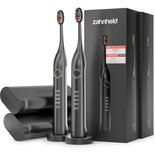 Zahnheld Schallzahnbürste elektrische Zahnbürste Gero im Doppelpack schwarz - 5 Putzmodi, lange Akkulaufzeit, Zahnbürste im Zweierpack, Zahnpflege