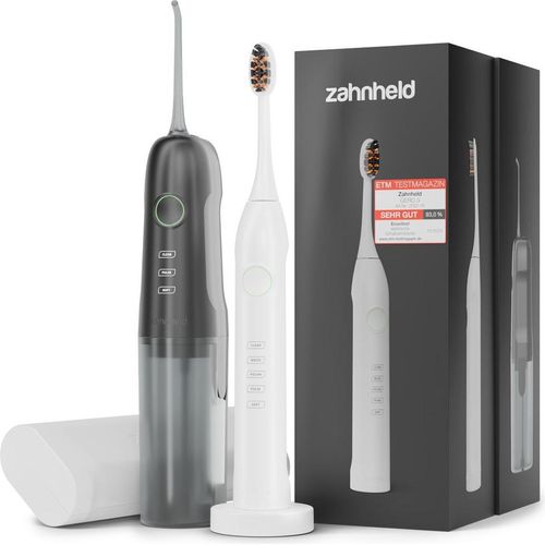 Zahnheld Set Schallzahnbürste und Munddusche, elektrische Zahnbürste, Zahndusche mit feinem Wasserstrahl, Zahnzwischenraumreiniger für Erwachsene